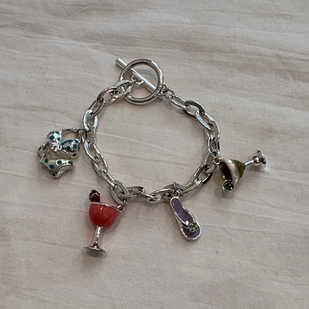 Cruise, Vacation Themed Silver Tone Bracelet